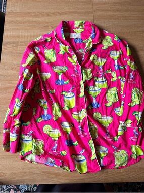 Printfresh Bright Pink Margarita-Print Button Down Shirt